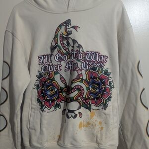 Graphic Snake & Rose Hoodie in Cream